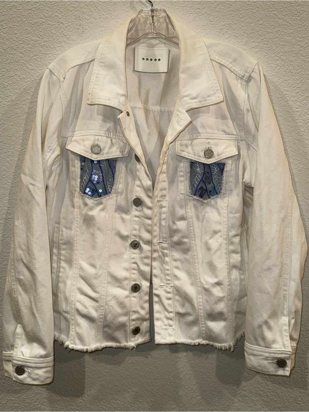 White Embellished Pocket Denim Jacket - Women